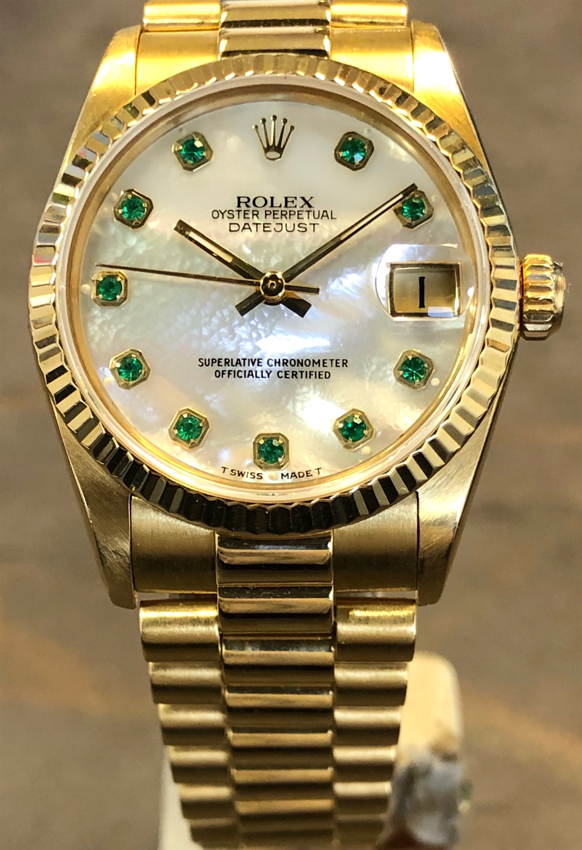 Rolex Datejust Midsize President 31MM 68278 18K Yellow Gold Mother of